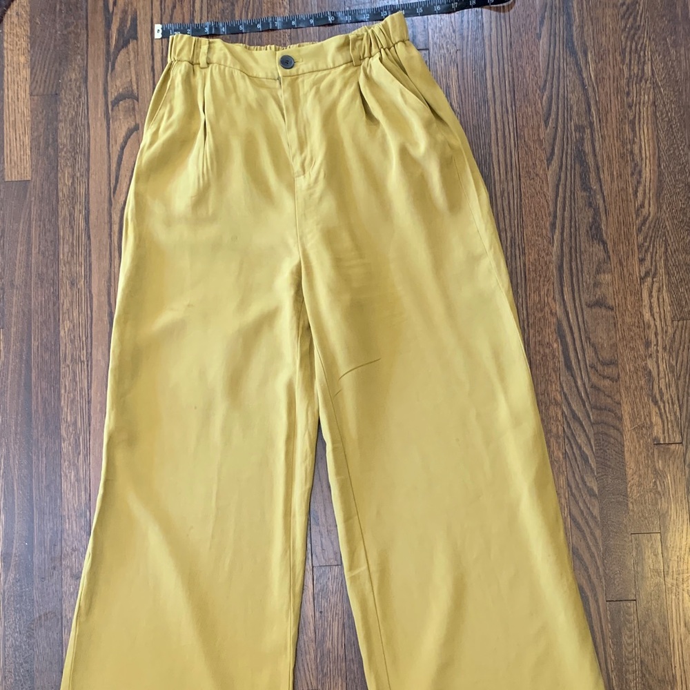High-Waist Wide-Leg Trousers - Mustard Yellow